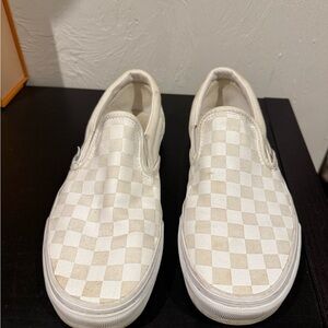 Vans White and Cream Checkered Slip-On Sneakers